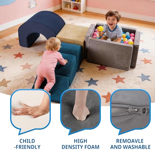 Image of Climbing Toys and Blocks - Indoor Soft Foam Climber PlaySet for Toddlers, Kids, and Babies Ages 1-3 - Perfect for Crawling and Ball Pit Play