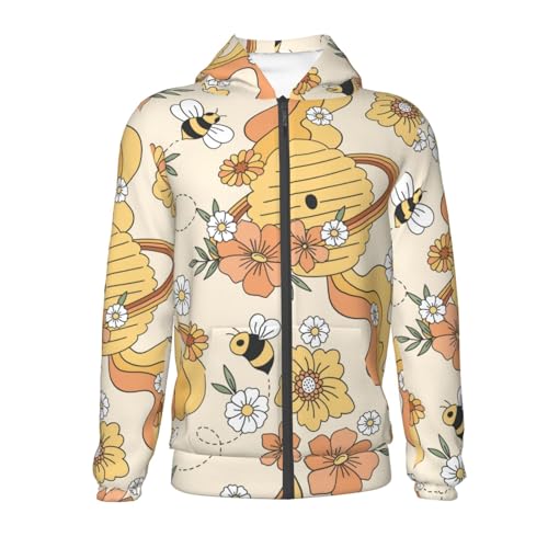 Groovy Floral Kids Pullover Hoodies Boys Zip Up Sweatshirts Girls Athletic Clothes with Pocket2