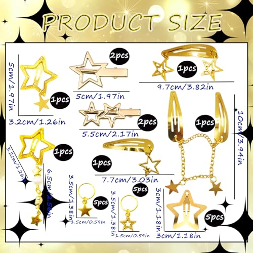 Set 24 pinzas de cabello estrella dorada y plateada miniatura 2