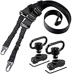 Reeron Traditional Two Point Sling with Brackets, Adjustable Extra Long Two Point Sling with 2 1.25 QD Rail Mounts for M Lock (Black Strap + 2 Swivel Brackets)