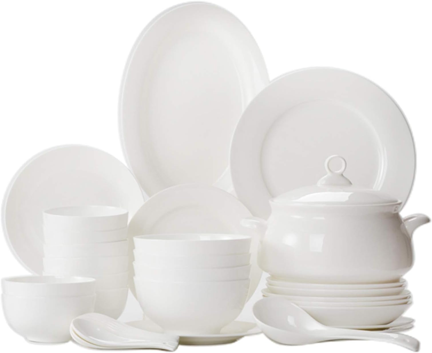 – 34 - Piece Dinnerware Set Porcelain Dinnerware Set, Plain White Dish Set Plates And Bowls Set Microwave, Oven And Dishwasher Safe Chip-Resistant Plates Service for 8