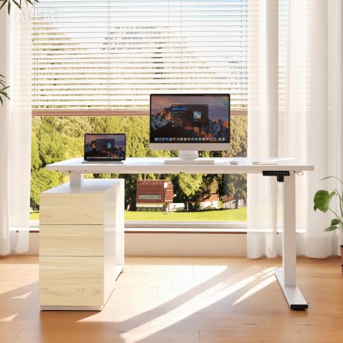 Image of FLEXISPOT EN2 55 inchx28 inch Standing Desk Bundle with Storage Cabinet, White