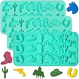 Zorazio Cowboy Chocolate Molds, Western Themed Silicone Chocolate Molds with Cowboy Hat, Boot, Cactus & Horse, Cowboy Silicone Baking Molds for Candy, Ice Cube, Cupcake, Cake Decoration, 3Pack