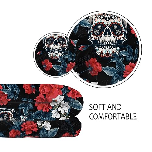 xixirimido Red Rose Skull Blanket Fleece Throws for Women Men All Seasonal Blankets Soft Cozy Plush Warm Winter Blankets for Office Picnic Sofa - Image 4