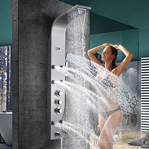 Set de Ducha Termostático Panel/Columna con Jets de Masaje, Mezclador, Ducha de Mano y Grifo para Bañera miniatura 4