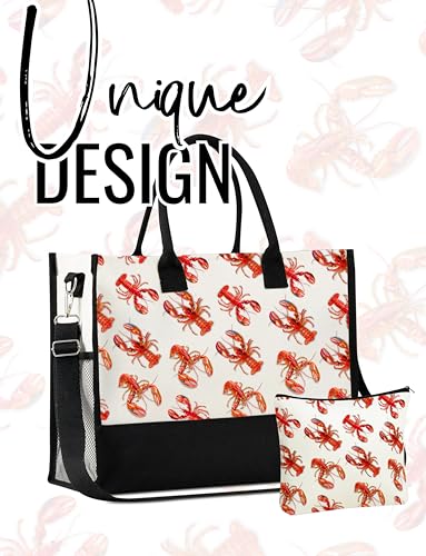Bolsa tote de lona con diseño de langosta para mujer miniatura 3