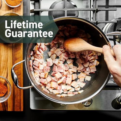 HexClad 18 Piece Hybrid Stainless Steel Cookware Set - 6 Piece Pan Set, 6 Piece Pot Set, 7 Quart Deep Fryer and 14 Inch Wok, Stay Cool Handles, Induction Ready, Non-Stick - Image 7