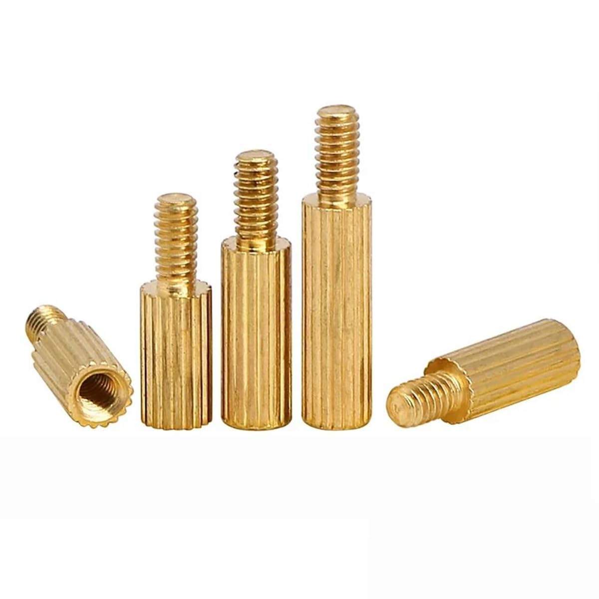 Nakrętki śrub dystansowych 50 szt. M2xL+3 mm mosiężne śruby dystansowe męskie żeńskie okrągłe radełkowane gwintowane mocowania dystansowe śruby płyty głównej 3 mm-40 mm, złote, M2x38 mm (50 szt.)(M2x1