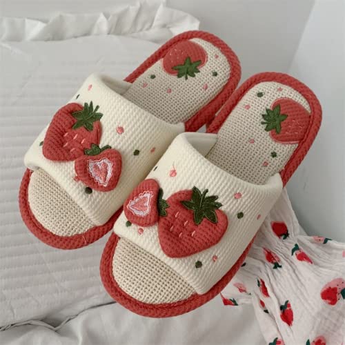 Gaolinci Cute Strawberry Slippers, Home Linen Slippers for Women3