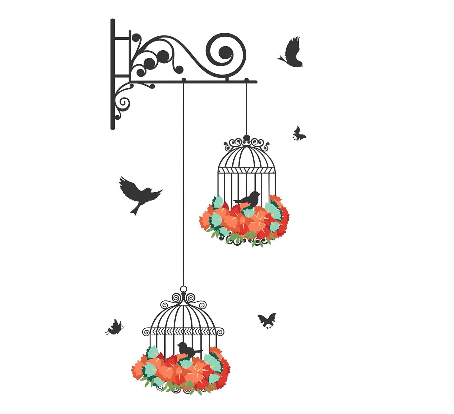 CreativeEdge PVC Vinyl Wall Sticker Hanging Flowers Cage and Birds Design Multicolor (64 cm x cm) (B0CW1GNTPJ) Amazon Price History, Amazon Price Tracker