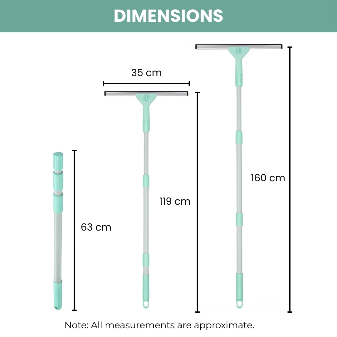 edihome, Lavavetri Telescopico Estensibile fino a 160 cm, Pulisci Vetri con 2 Teste e Panni in Microfibra, Tergivetro per Finestre, Doccia e Specchi, Uso Domestico (Set completo)