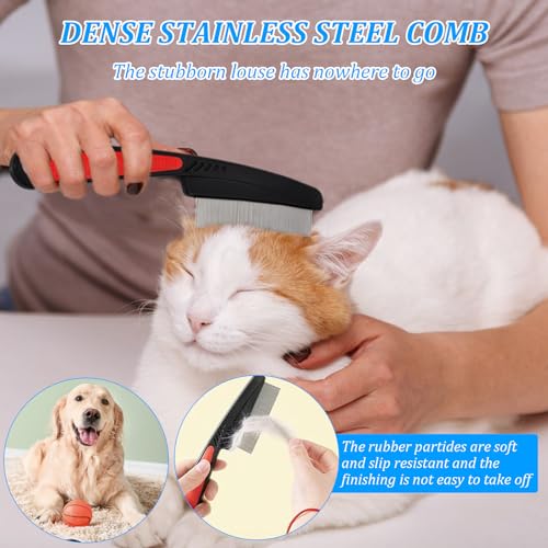 Flohkamm Hunde und Katzen, 2 Stück Edelstahl Läusekämme Katze Hund, Profi Staubkamm mit Abgerundeten Metall Zinken, Haustier Pflege Kamm für Ungezieferschutz/Entfernen von Flöhe/Reißen Fleck/Kruste