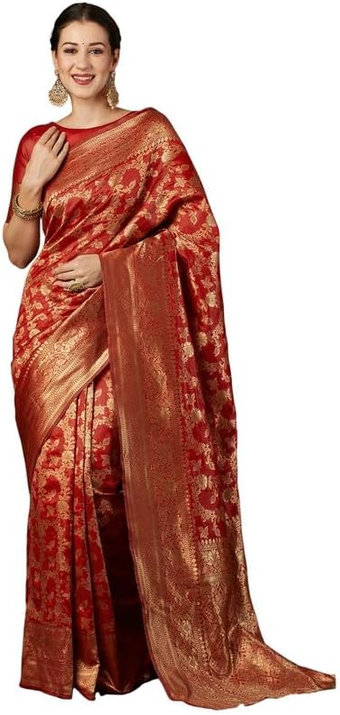 SIRIL Women's Banarasi Silk Kanjivaram Jacquard Saree With Unstitched Blouse Piece