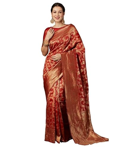 SIRIL Women's Banarasi Silk Saree | Jacquard Silk Saree With Unstitched Blouse Piece (3662S395A_Red)