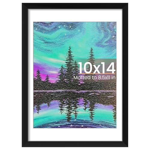 Image of upsimples 10x14 Picture Frame, Display Pictures 8.5x11 with Mat or 10 x 14 Without, Wall Hanging Diamond Frames, Black, 1 Pack