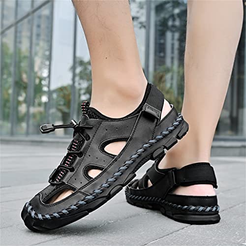 Men Shoes Climbing Fisherman Hiking Climbing Genuine Leather Water Trekking Sandals Outdoor Beach Slippers(46)2