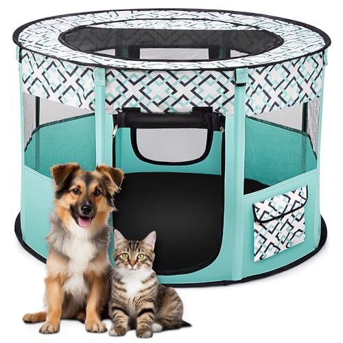 ALLSOPETS Parque para Perros y Gatos Plegable, Verde, M