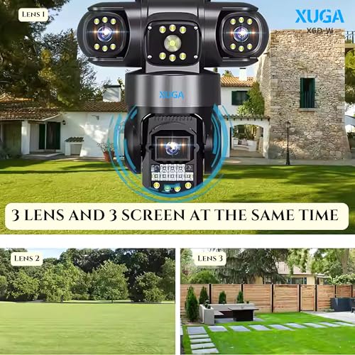Image of XUGA Cybernautt Z6D 6MP 3 Lens WiFi PTZ Camera | 6MP FHD resolution with 3-view screen display. Supports up to 128GB storage, full color night vision, and AI motion alerts.