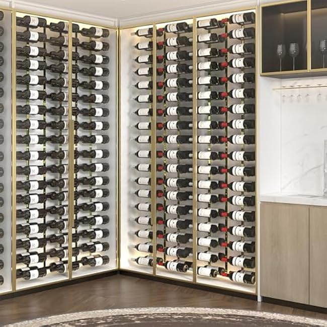 CharaVector Wall Mount Wine Rack (Holds 36 Bottles 2PCS), DIY 1/2 Wall Wine Rack for Wine Bottles, Liquor, Champagne, High Gloss Gold Metal Wine Bottle Holder for Home and Kitchen Decor
