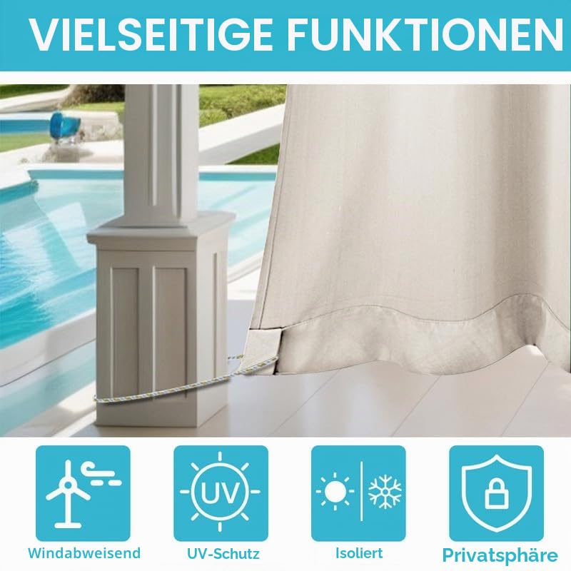 Outdoor-Vorhänge Wasserdicht Winddicht Patio-Vorhänge, Geprägtes Muster Thermisch Isolierte Verdunkelungs Sichtschutz Vorhänge Für Veranda, Pavillon, Vorhang Mit Ösen Oben Und Tab Unten