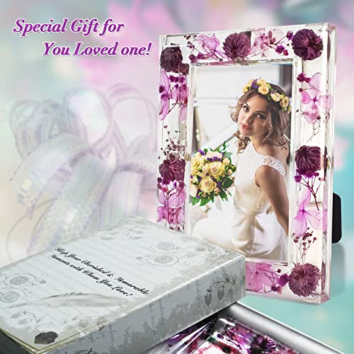 Fonmy 5X7 Picture Frame Purple Flower Acrylic Frame For Wall Decor And Tabletop Display Worth Memorial Gifts Picture Frames Unique Photo Frame With Pink Dried Flowers As Home Decoration #TOP1