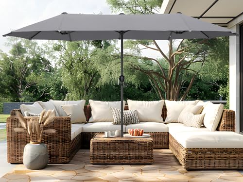 PHI VILLA 13ft Large Outdoor Patio Double-Sided Umbrella, Rectangle, Grey