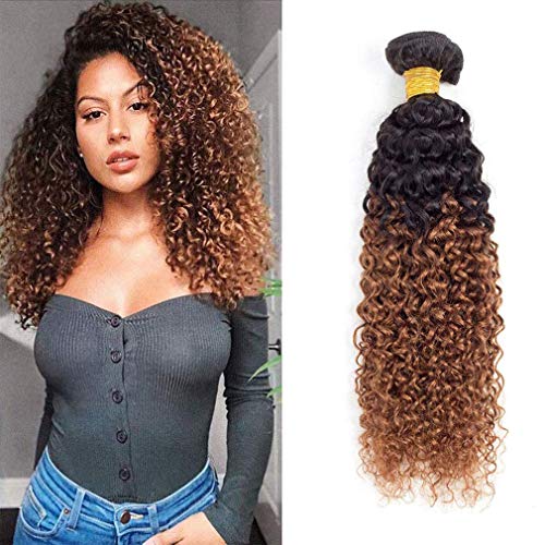 Ombre Kinky Curly Hair Bundle 1B/30 Brown Human Hair Brazilian Hair 8A Grade Soft Human Hair Extension 1Pcs/100g (16 Inch)