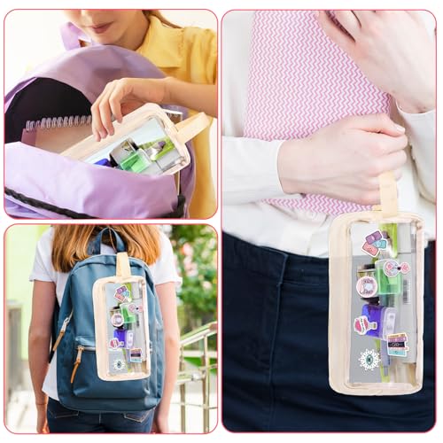 Image of Abeillo Clear Pencil Case Pouch, Cute Pencil Pouch With Zipper Visible Large Pencil Case Travel Makeup Bag Transparent Stationary Organizer Pen Bag for Teen Student College Business Office(White)