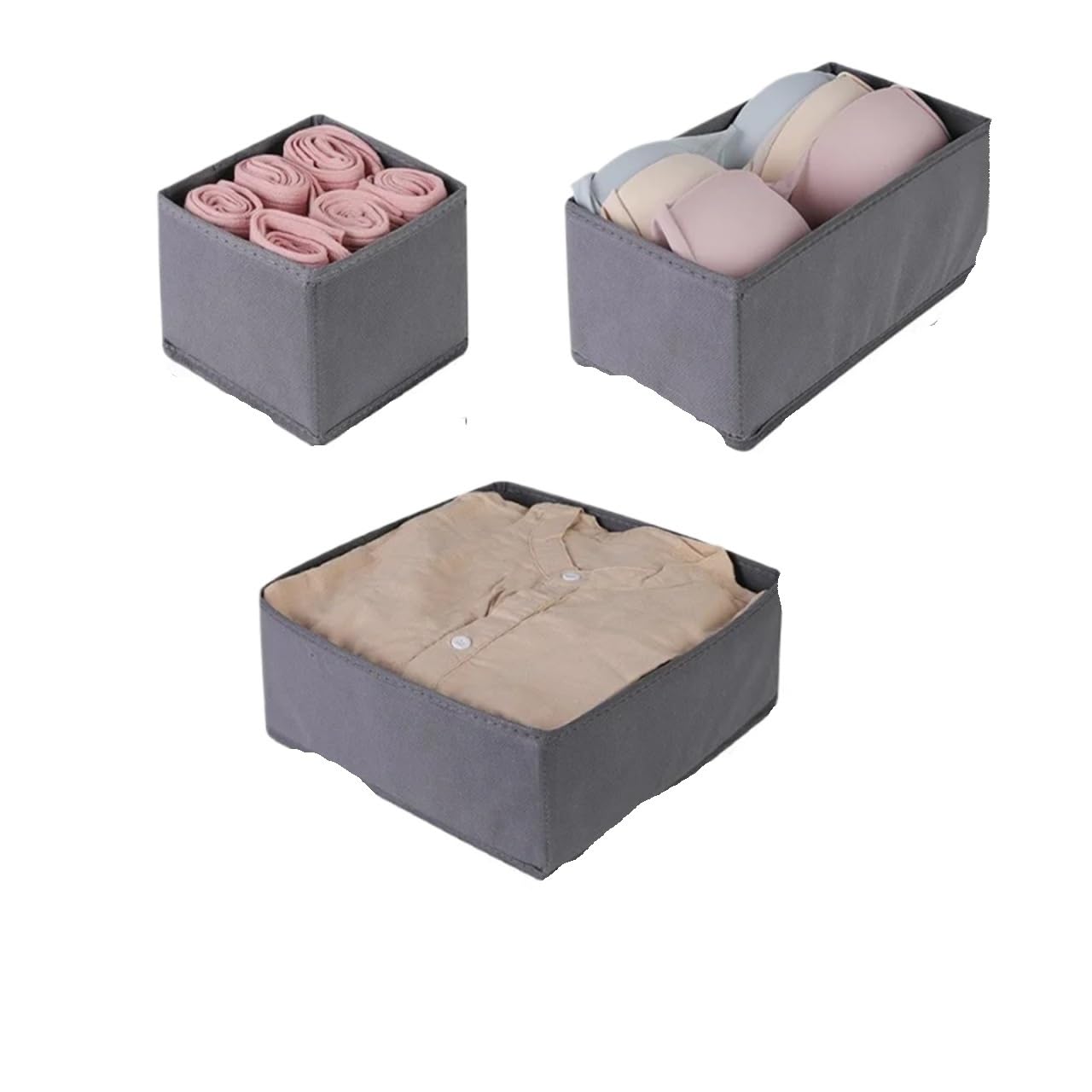 Wyqxty Deepgrey-3Pcs Wardrobe Socks Storage Organiser Sock Underwear Storage Box 3 Pcs Oxford Foldable Mesh Divider Deepgrey