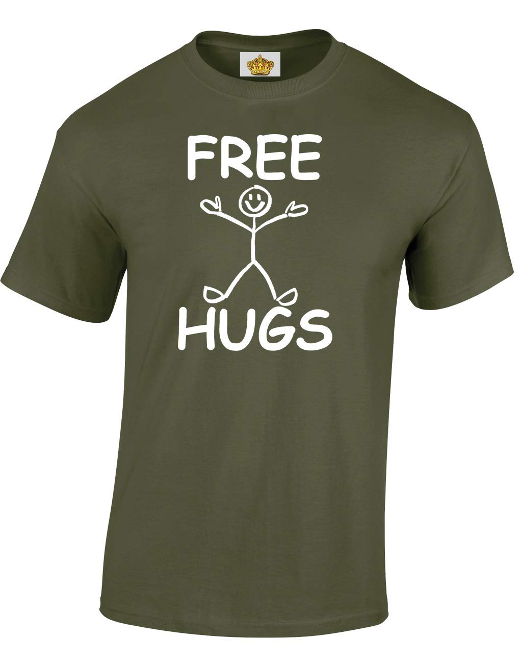 Crown Designs Free Hugs Funny Gift for Men & Teenagers T-Shirts Tops (Military Green/Medium)
