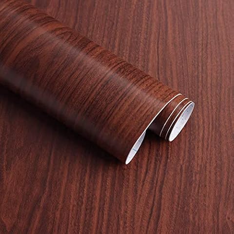 Wood Effect Wallpaper Self Adhesive Wood Contact Paper Red Brown Peel and Stick Wood Grain Vinyl Wrap Sticky Back Plastic Roll 40×300cm for Cabinets Table Wardrobe Cover