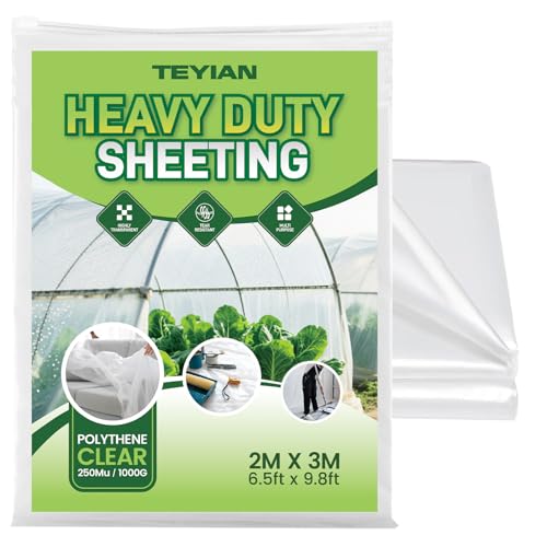 TEYIAN 2 x 3M Heavy Duty Polythene Plastic Sheeting Thickened Plastic Dust Sheets Garden Grow Polythene Cover Sheets Dustproof Waterproof
