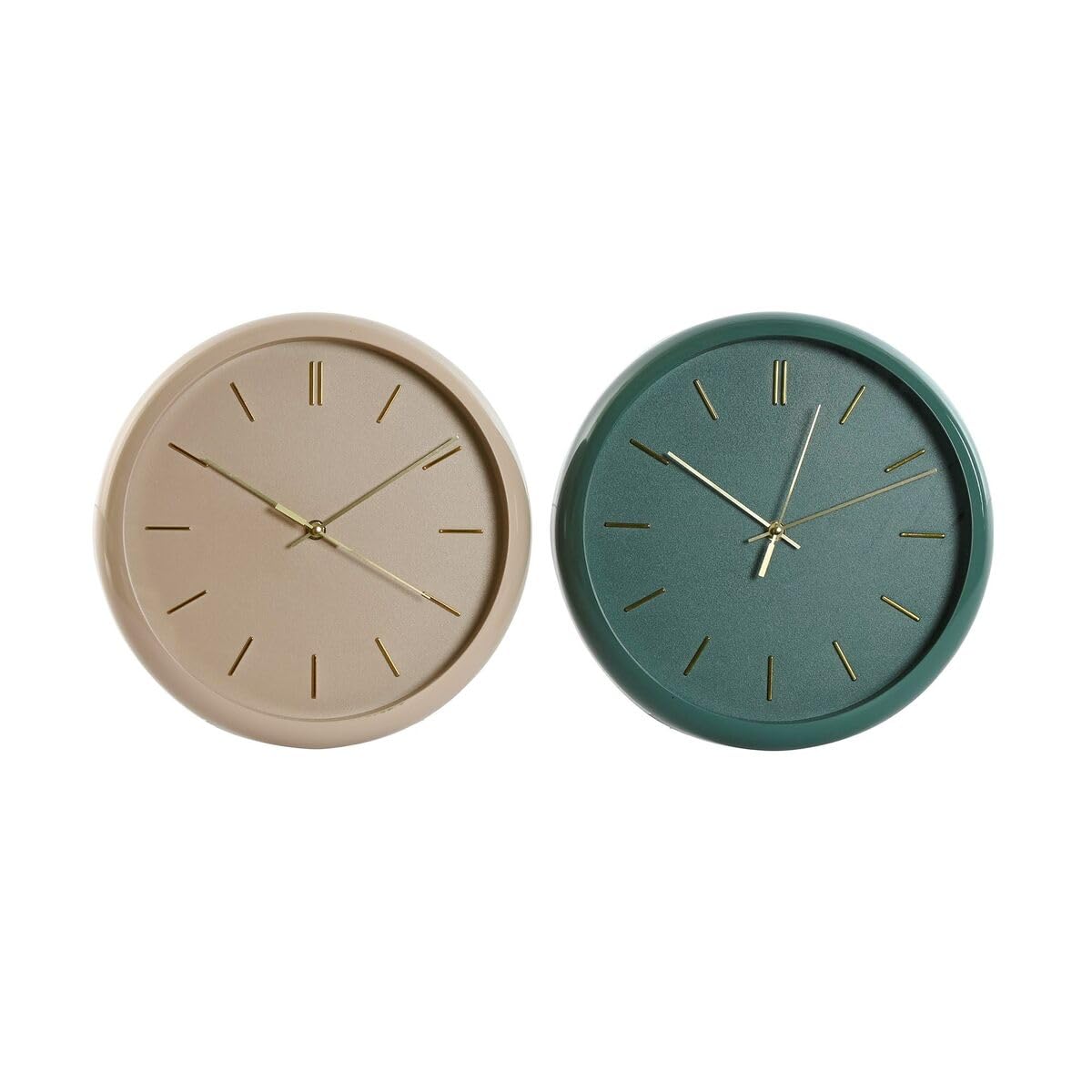 Horloge murale verte et rose en PVC moderne de 30 cm pour salon | Lot de 2