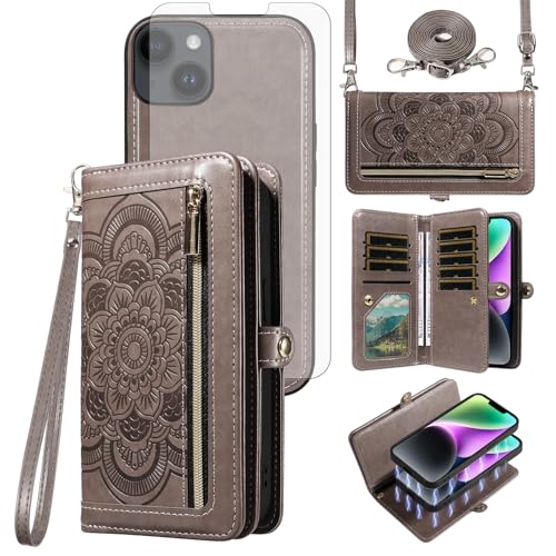 Coque iPhone 14 antichoc avec vitre en verre trempé et bandoulière