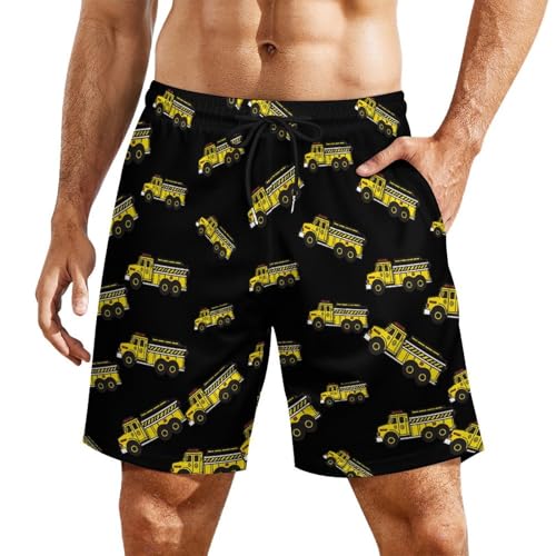 Fire Truck Mens Swim Trunks Swimming Board Shorts with Compression Liner Summer Beach Bottom