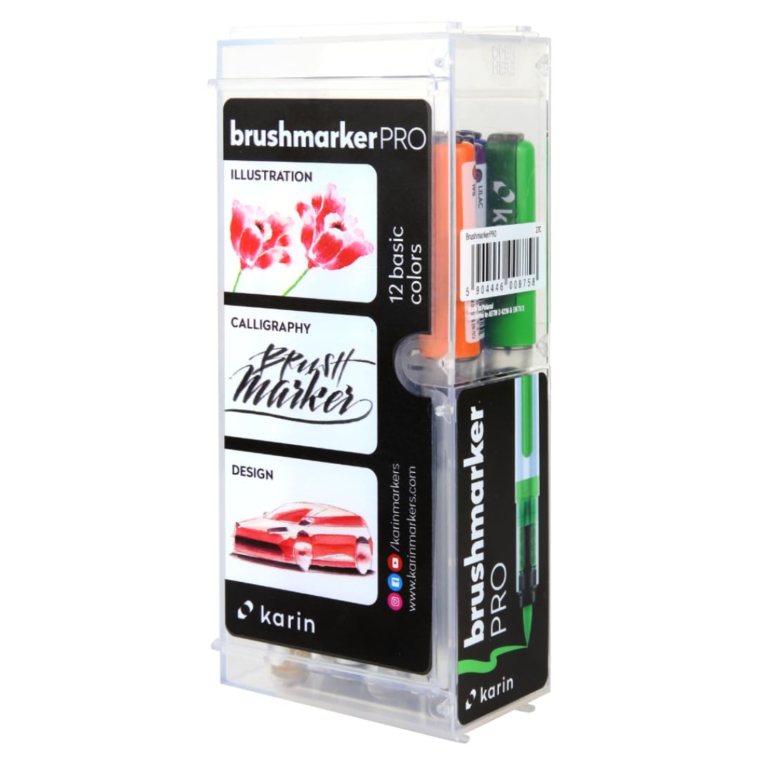 Karin Brush Marker Pro 12 Basic Colours Set , Multicolor