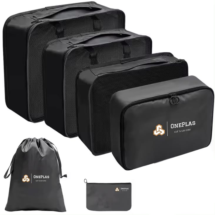 OnePlas Organizador de Equipaje, 6 en 1 Set, Organizador de Maleta y Mochila Cabina, Impermeable, Incluye Bolsa de Baño, Bolsa plana, Bolsa de Zapatos y 3 Bolsos de Compresión (L, M y S)