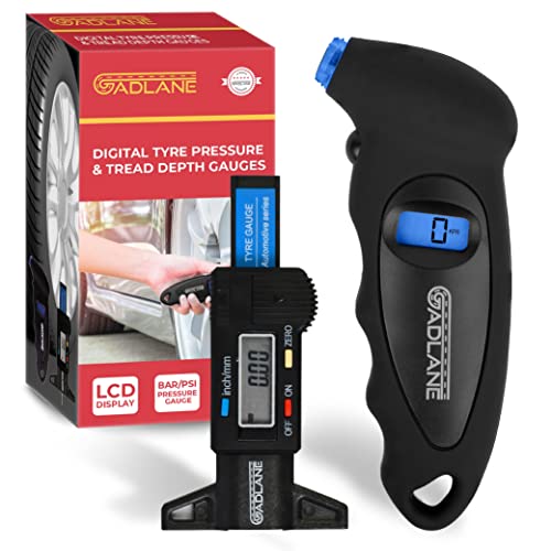 GADLANE Manometro Digital Y Medidor De Profundidad De Los Neumáticos Digital - 0-25.4mm / 1 Inch Presión de los Neumáticos en PSI/Bar/KPA y Kg / Cm2 Para Coche Van SUV
