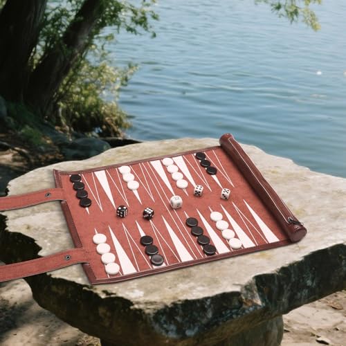 Reise Backgammon,Back Gammon Spiel aus massivem Holz - Klassisches Brettspiel für Familien,Reisen und Strategie-Liebhaber,Tragbar und langlebig (Braun