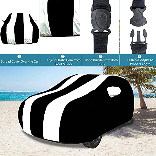 Image of Allextreme FPU5006 Car Body Cover Compatible with Fiat Palio Custom Fit Dustproof UV Heat Resistant Indoor Outdoor Body Protection (Black & White with Mirror)