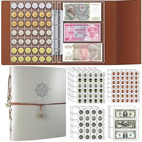Ettonsun 398-Pocket Coin Collection Book, Coin Collection Supplies, Coin Collecting Books, 12pcs Bill & 386pcs Coin Collection Holder Storage Album for all Coins, Quarter,Nickel,Dollar, Currency,Stamp