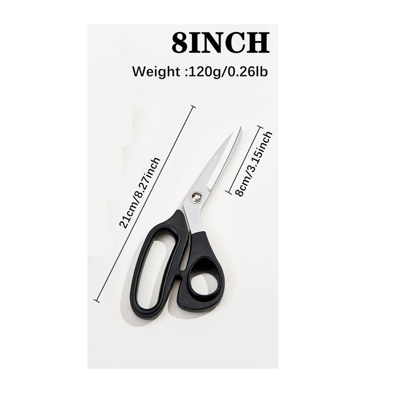 Tijeras De Coser Acero Inoxidable 2 Tamaños Negro | Herramienta de corte de tela de sastrería(8inch)