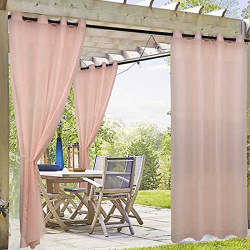 XQKXHZ Outdoor Sheer Curtains for Patio Waterproof 2 Panels Outdoor Gazebo Curtain Privacy Light Filtering Curtains Windproof Indoor Outdoor Sheer Voile Drapes for Porch/Pergola,52" W x84 L