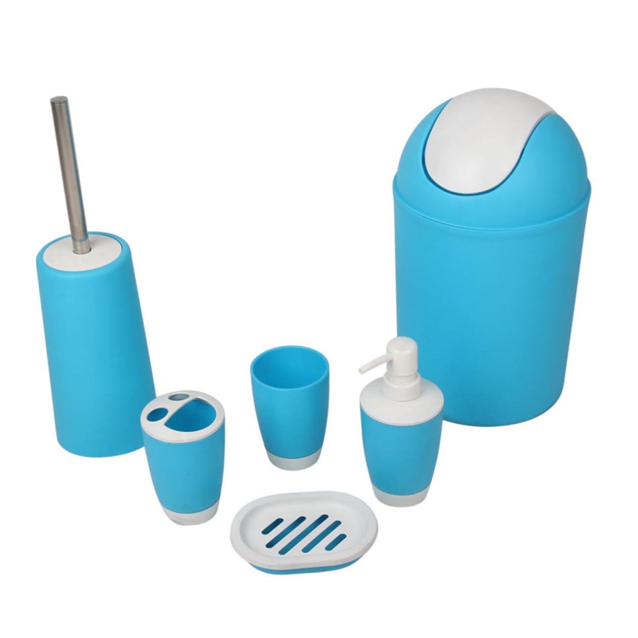 Ensemble D’Accessoires de Salle de Bain 6 Pièces en Plastique Bleu