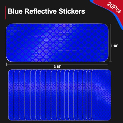 Image of PHIXBEAR 20 Pcs Super Reflection Reflective Stickers, Blue, Safety Reflective Tape for Car, Bike, Mailbox, Helmet, Outdoor, Waterproof, 3.15 inch X 1.18 inch