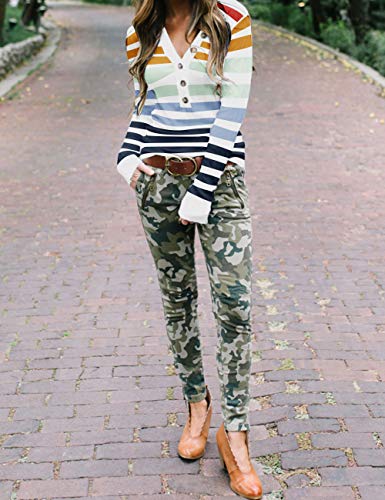 Image of MEROKEETY Women's 2025 Long Sleeve V Neck Ribbed Button Knit Sweater Solid Color Tops
