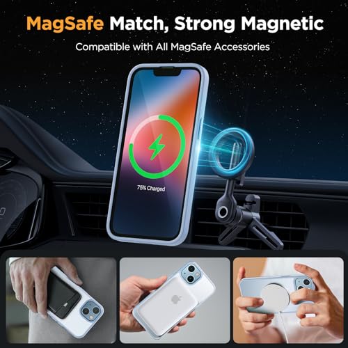 Image of Miracase Magnetic for iPhone 14 Case 6.1 inch (Compatible with MagSafe)(with 2X Screen Protectors) Military-Grade Protection, Anti-Fingerprint Translucent Matte Phone Case Cover, Light Blue