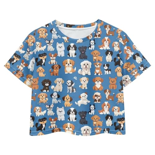 Image of Girls Summer Crop Top Outfits Short Sleeve T Shirts Kids Cute Clothes Tees Blouse