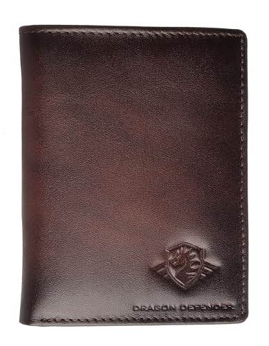 Genuine Men's Slim Leather Wallet Bifold RFID Wallet with 6 card slots, 1 currency pocket, and 1 ID windows- Brown