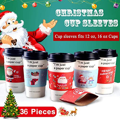 30PCS Christmas Coffee Cup Tea Cup Sleeves, 12 oz 16 oz Hot Cold Drinkware Sleeves Santa Claus,Stocking,Reindeer Christmas Party Supplies Decorations